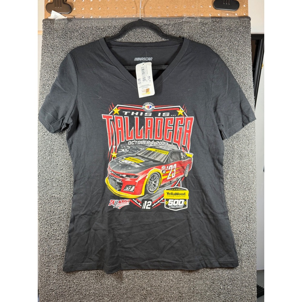 NASCAR T-Shirt Womens Medium Black V-Neck Talladega YellaWood 500 2023 Graphic - Picture 1 of 6